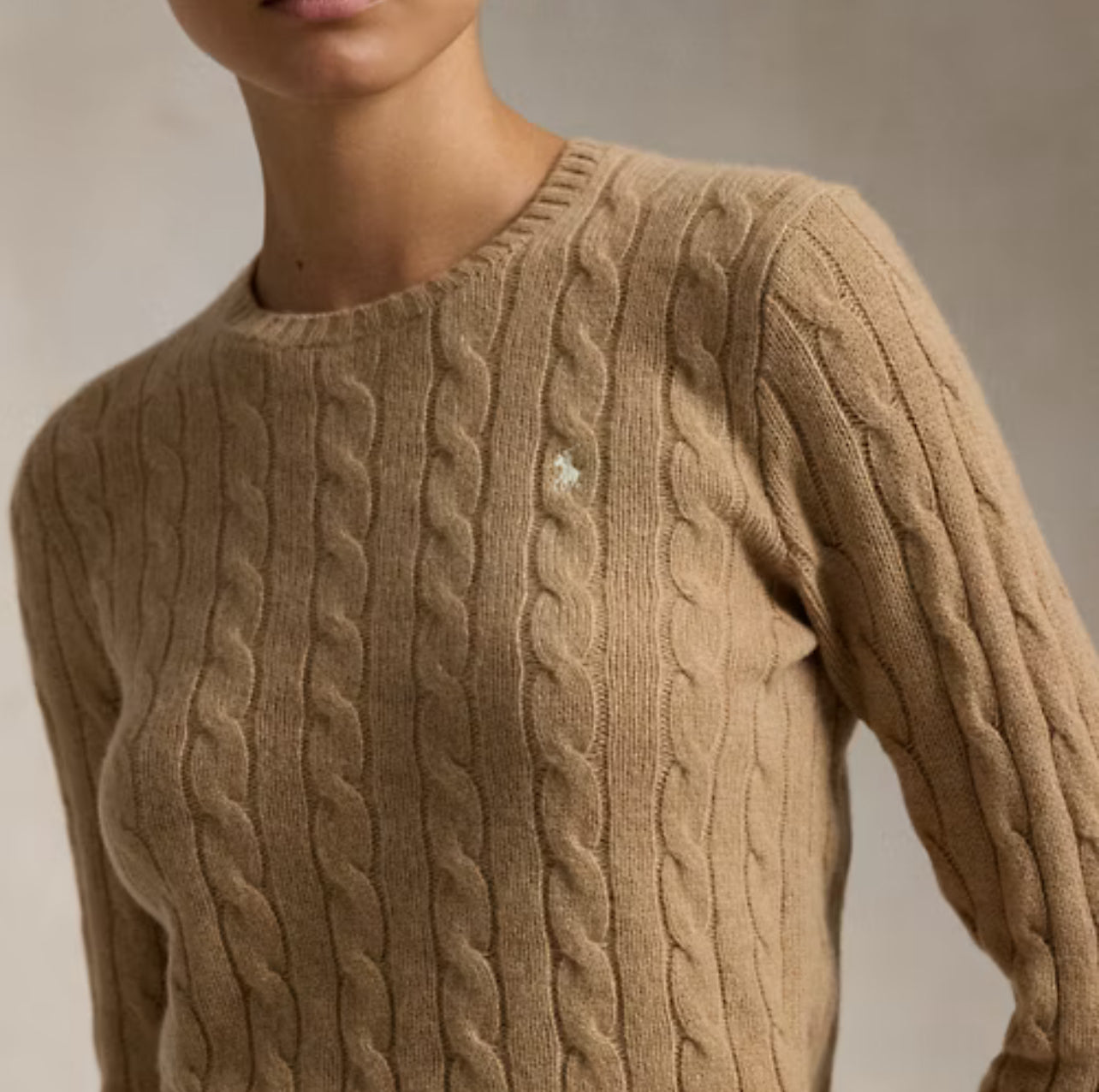 Polo Ralph Lauren Cable-Knit Wool-Cashmere Sweater Camel Melange