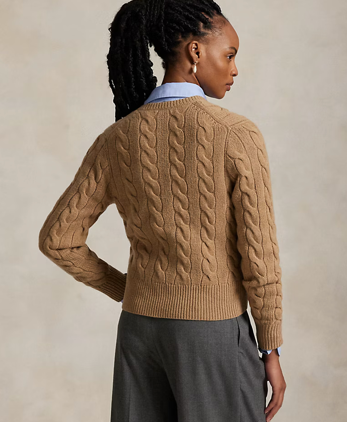 Polo Ralph Lauren Cable-Knit Wool-Cashmere Cardigan - Collection Camel Melange