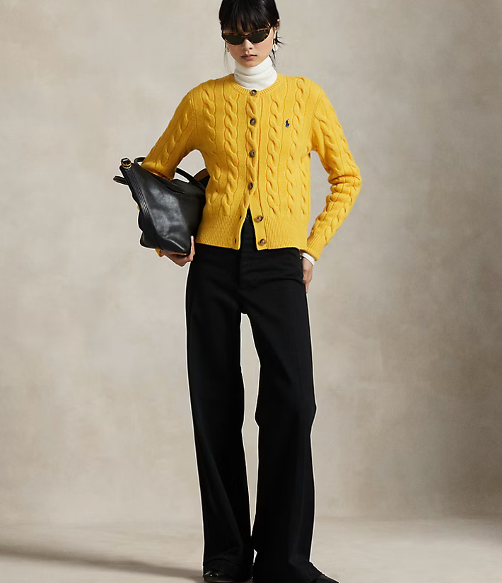 Polo Ralph Lauren Cable-Knit Wool-Cashmere Cardigan - Mustard Yellow