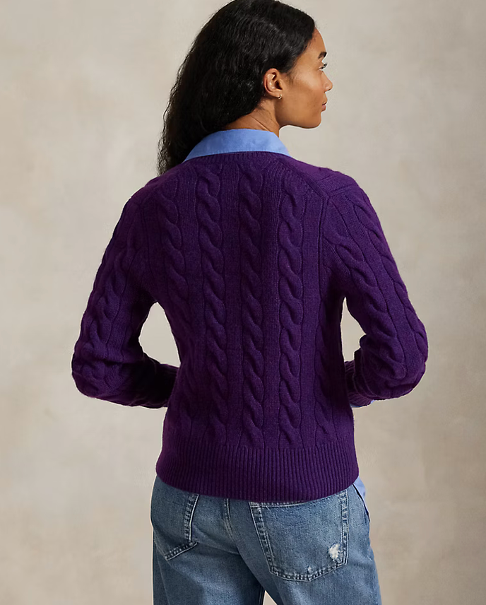 Polo Ralph Lauren Cable-Knit Wool-Cashmere Cardigan - Royal Aubergine Purple