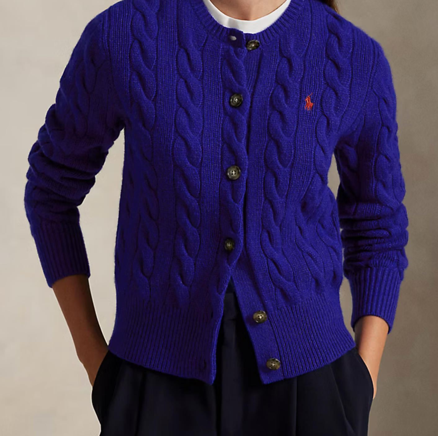 Polo Ralph Lauren Cable-Knit Wool-Cashmere Cardigan - Active Royal