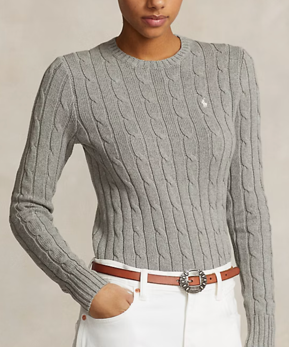 Polo Ralph Lauren Cable-Knit Cotton Crewneck Sweater - Fawn Grey Heather
