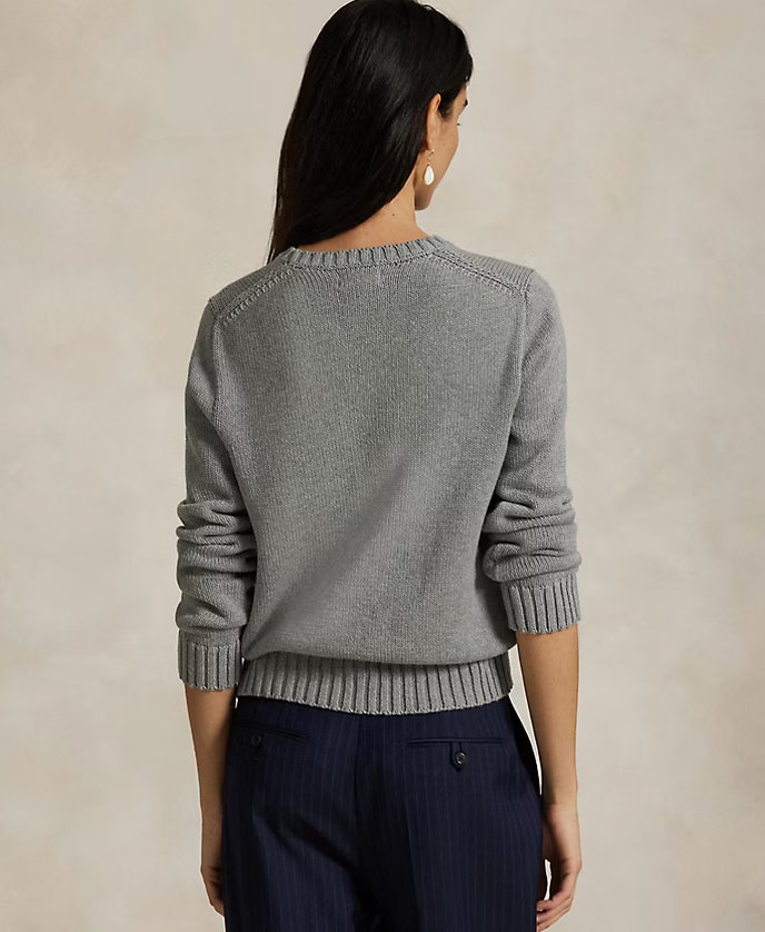 Polo Ralph Lauren Flag Cotton Crewneck Sweater - Drift Grey Melange