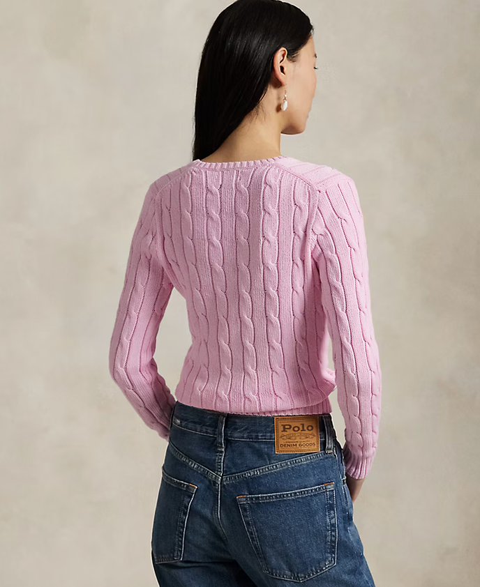 Polo Ralph Lauren Cable-Knit Cotton V-Neck Sweater - Carmel Pink