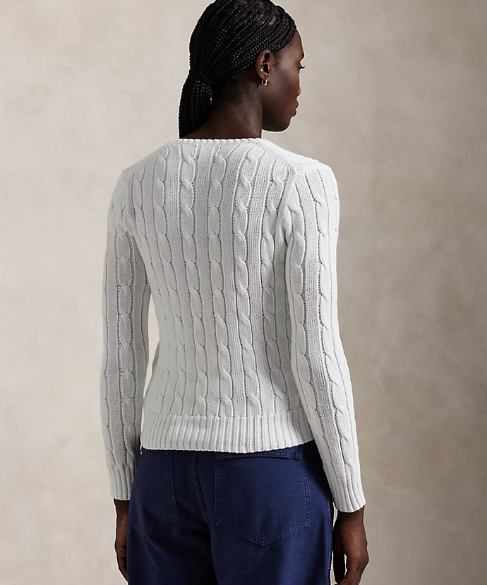 Polo Ralph Lauren Cable-Knit Cotton V-Neck Sweater - White