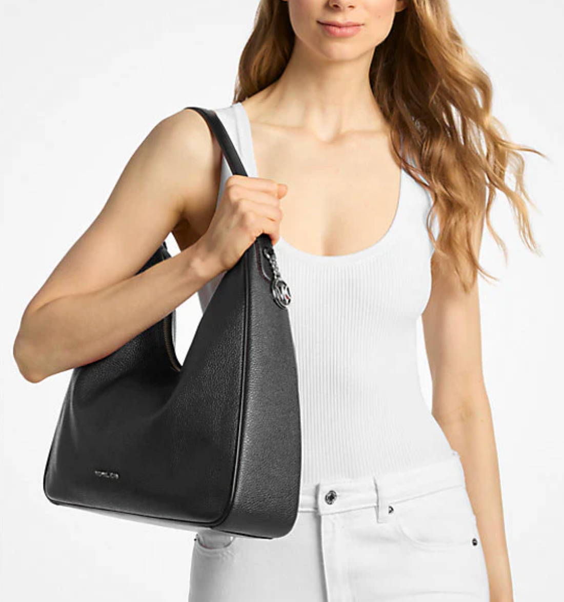 Michael Kors Nayla Medium Pebbled Leather Hobo Shoulder Bag