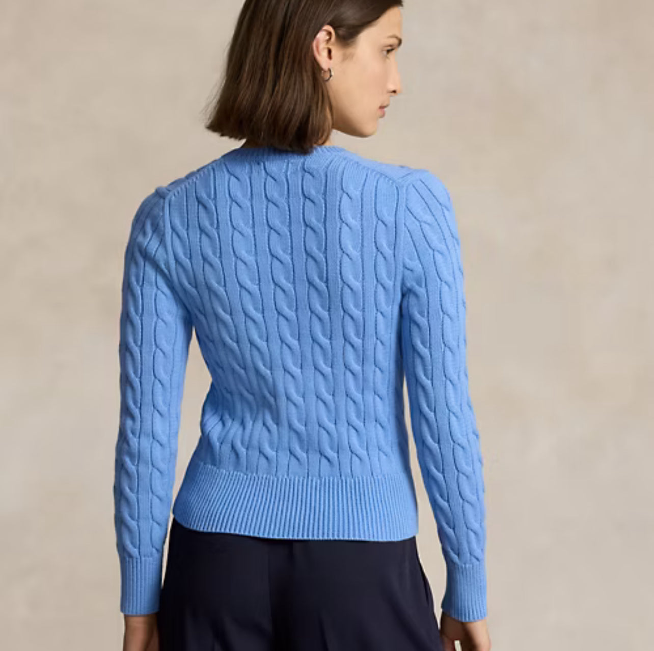 Polo Ralph Lauren Cable-Knit Cotton Crewneck Cardigan Blue