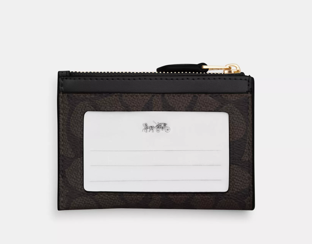 Coach Mini Skinny Id Case In Signature Canvas - Walnut/Black
