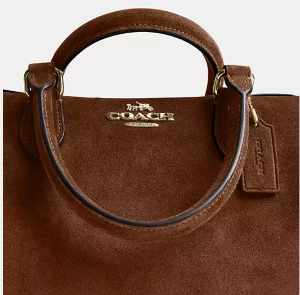 Coach Rowan Satchel Bag Suede - Warm/Brown