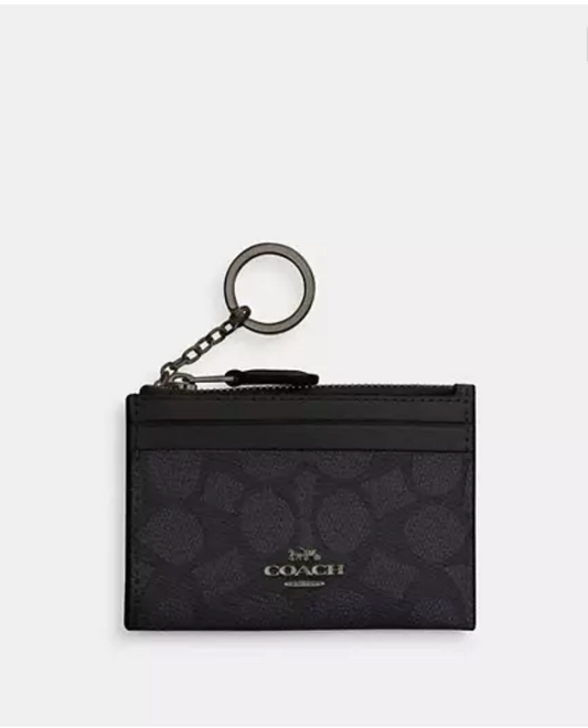 Coach Mini Skinny ID Case In Signature Canvas - Charcoal/Black