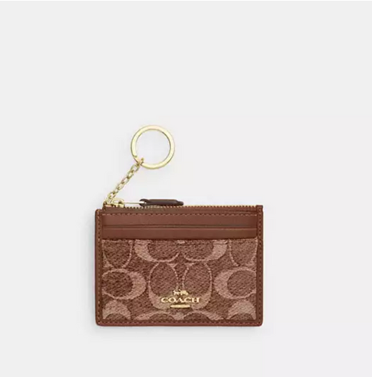 Coach Mini Skinny ID Case In Signature Chenille - Khaki/Vintage Brown