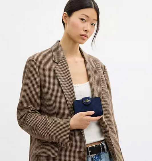 Coach Medium Corner Zip Wallet In Signature Canvas - Gold/Navy