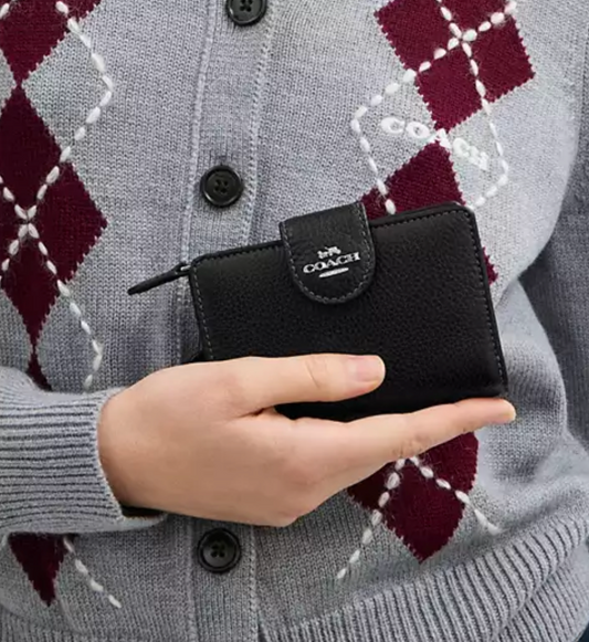 Coach Medium Corner Zip Wallet -Silver/Black