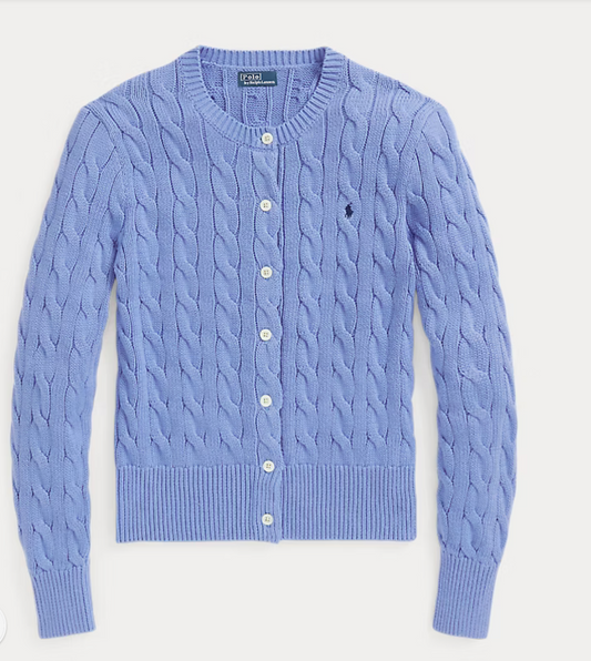 Polo Ralph Lauren Cable-Knit Cotton Crewneck Cardigan Blue