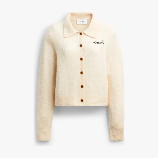 Coach Embroidered Cropped Cardigan - Ecru