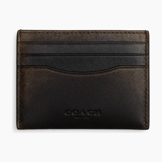 Coach Slim ID Card Case In Loved Leather - Black Brown