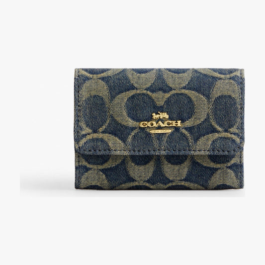 Coach Flap Card Case In Signature Regenerative Cotton Denim - Gold/Denim