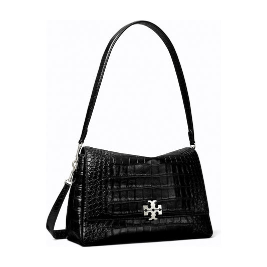 Tory Burch Charlie Croc-Embossed Shoulder Bag - Black
