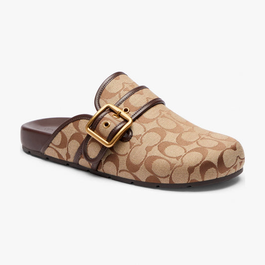 Coach Archival Buckle Clog With Signature Sateen Jacquard - Khaki/Maple