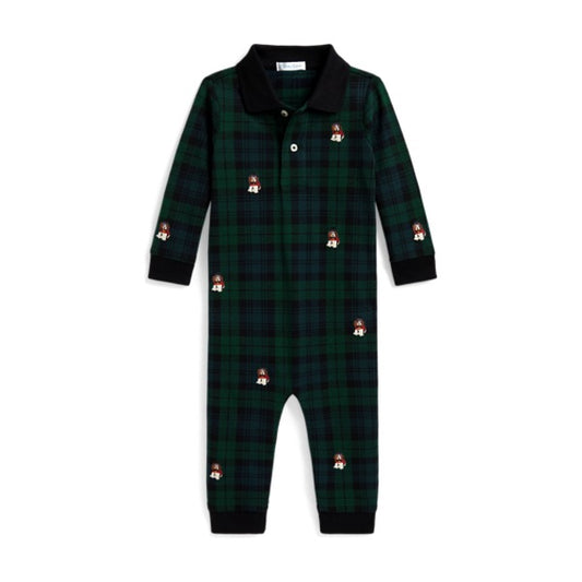 Ralph Lauren Baby Boy Dog-Embroidered Cotton Mesh Coverall - Blackwatch Tartan