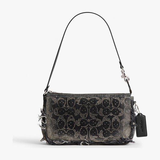 Coach Plaza Bag In Regenerative Cotton Denim With Loved Crystal Signature - Silver/Black