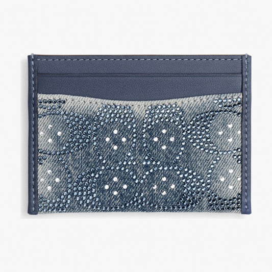 Coach Essential Card Case In Regenerative Cotton Denim With Crystal Signature - Brass/Denim
