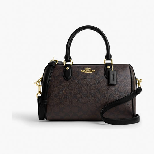 Coach Rowan Satchel Bag In Signature Canvas - Gold/Walnut/Black