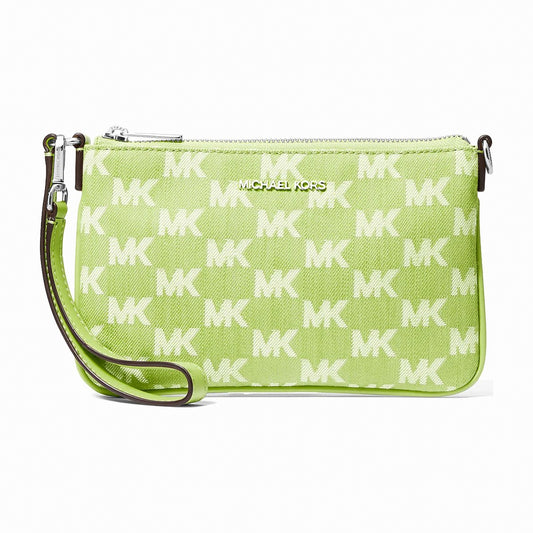 Michael Kors Jet Set Travel Small Logo Jacquard Denim Wristlet - LIME