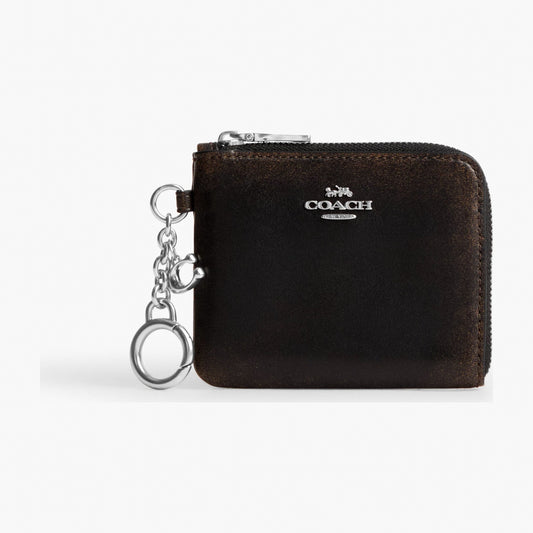 Coach Small Corner Zip Wallet In Loved Leather - Silver/Black Brown