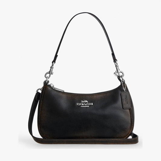 Coach Teri Shoulder Bag In Loved Leather - Silver/Black Brown