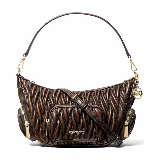 Michael Kors Merritt Small Matelassé Burnished Convertible Shoulder Bag - CHOCOLATE