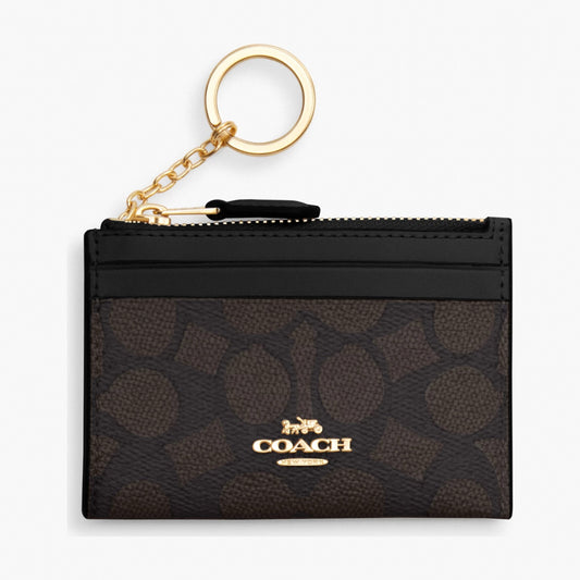Coach Mini Skinny ID Case In Signature Canvas - Gold/Walnut/Black