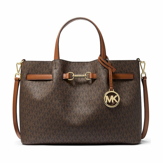 Michael Kors Carson Medium Signature Logo Satchel - BROWN