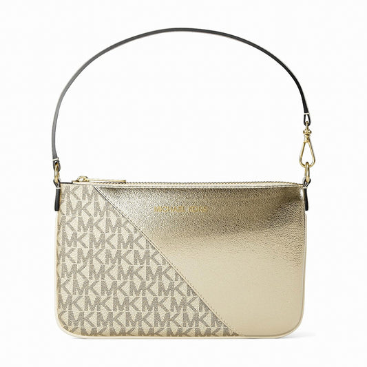 Michael Kors Jet Set Travel Metallic and Signature Logo Wristlet - PALE GOLD