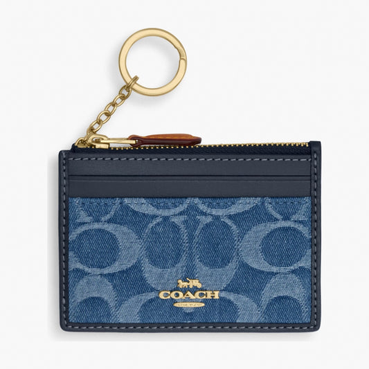 Coach Mini Skinny ID Case In Signature Denim - Gold/Indigo