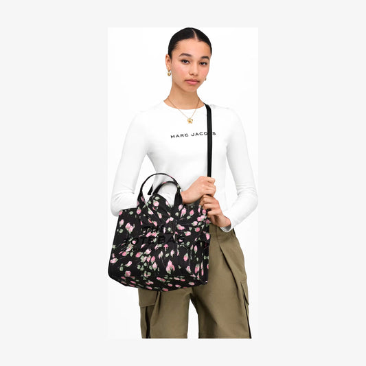 Marc Jacobs Medium Tote Bag In Vintage Floral Canvas With Oversized Bow - BLACK MULTI