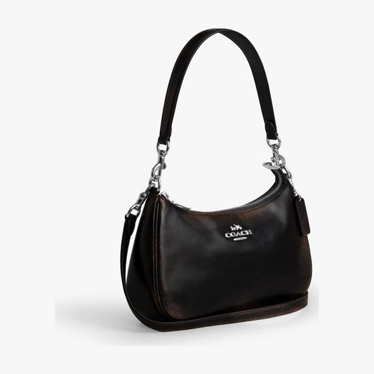 Coach Teri Shoulder Bag In Loved Leather - Silver/Black Brown