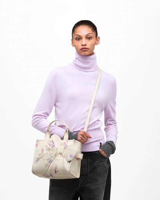 Marc Jacobs Small Tote In Antique Floral Canvas With Oversized Bow - CREAM MULTI
