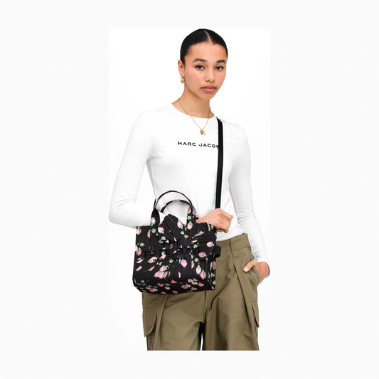 Marc Jacobs Small Tote Bag In Vintage Floral Canvas With Oversized Bow - BLACK MULTI