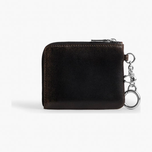 Coach Small Corner Zip Wallet In Loved Leather - Silver/Black Brown