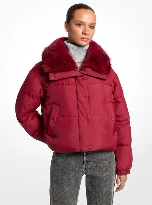 Michael Kors Sherpa Puffer Jacket - MAROON