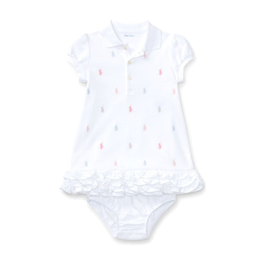 Ralph Lauren Baby Girl Ruffled Polo Dress & Bloomer - White