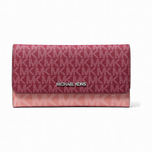 Michael Kors Jet Set Travel Signature Logo Tri-Fold Wallet - MAROON