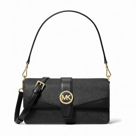 Michael Kors Greenwich Medium Saffiano Leather Shoulder Bag - BLACK