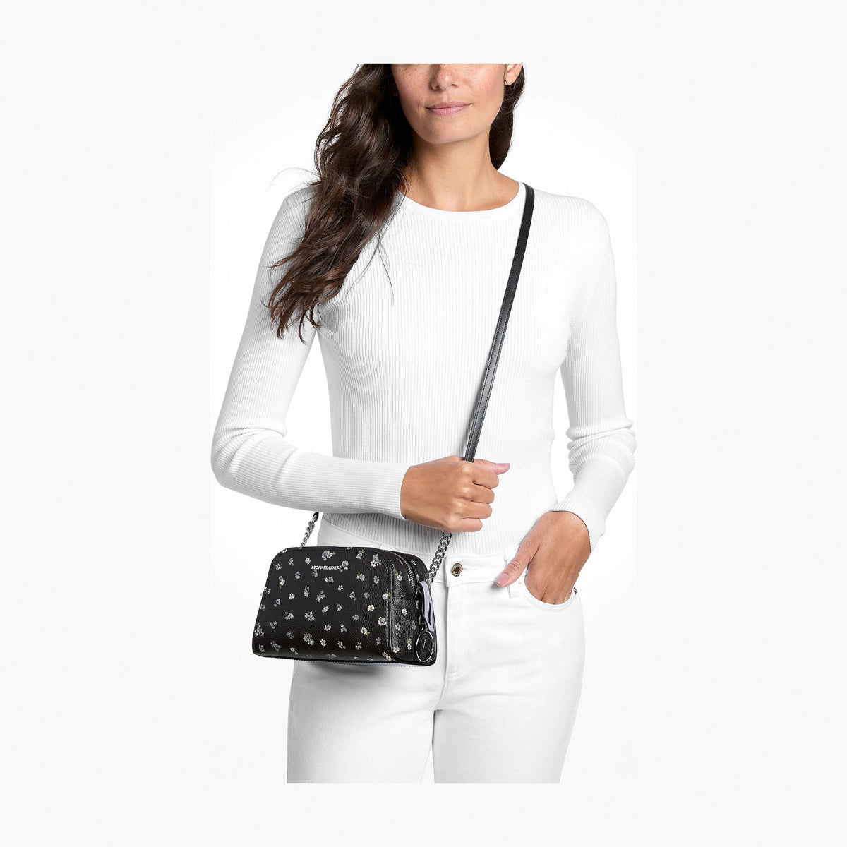 Michael Kors Ashton Extra-Small Floral Printed Camera Crossbody Bag - BLACK
