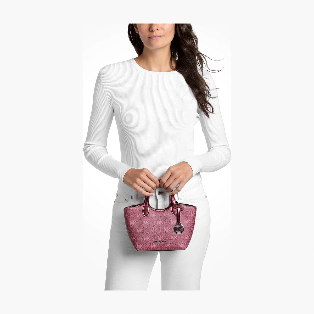 Michael Kors Maya Extra-Small Metallic Signature Logo Crossbody Bag - MAROON