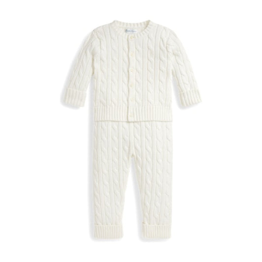 Baby Cable-Knit Cotton Cardigan & Pant - Trophy Cream