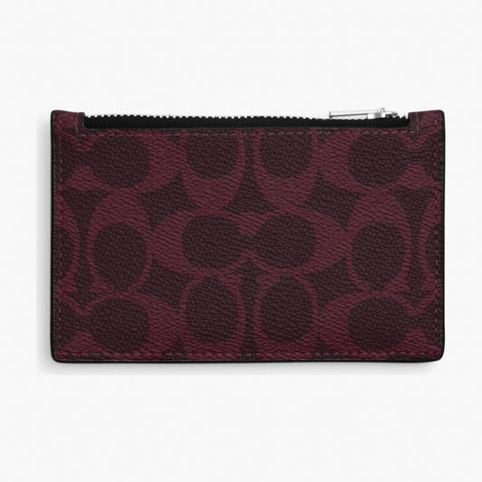 Coach Zip Card Case In Signature Canvas - Silver/Black Currant