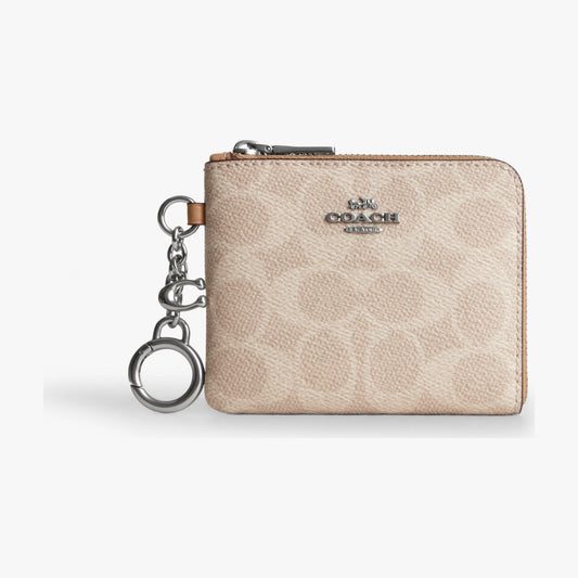 Coach Small Corner Zip Wallet In Signature Canvas - Silver/Sand/Taupe