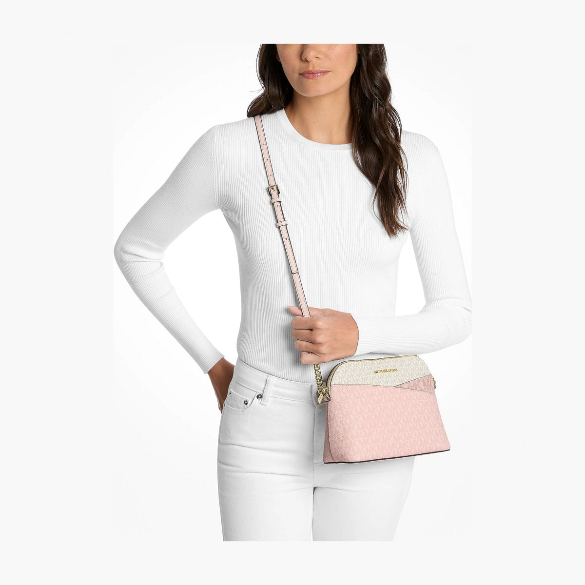 Michael Kors Jet Set Travel Medium Color-Block Signature Logo Crossbody Bag - PWD BLSH MLT